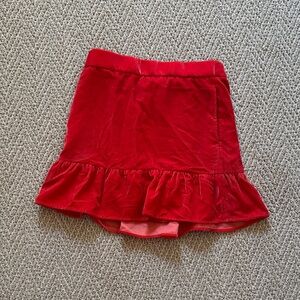 Red Ruffled Velvet Women's Skirt